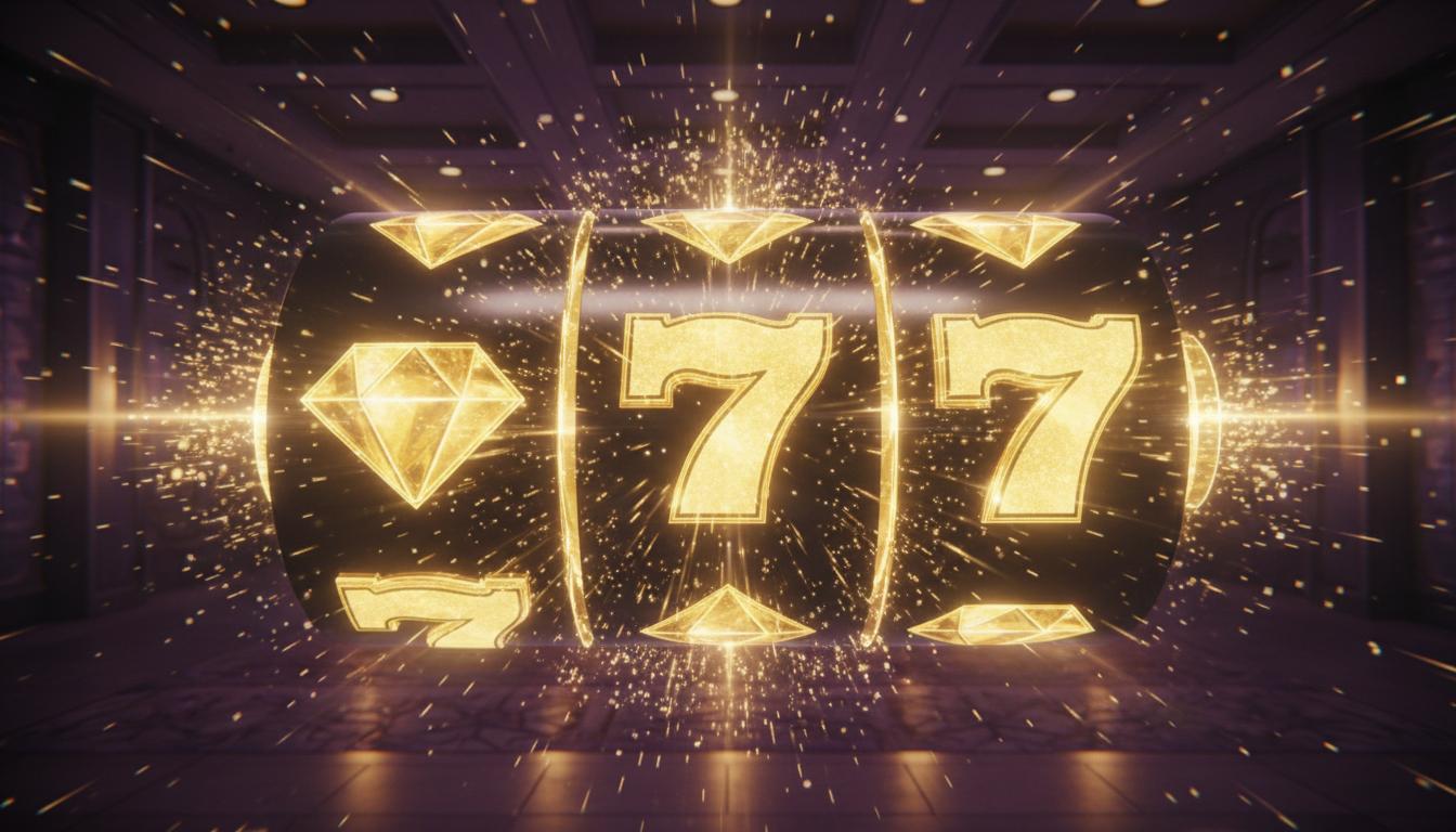 Slot machine free spins bonus with golden sevens and diamonds